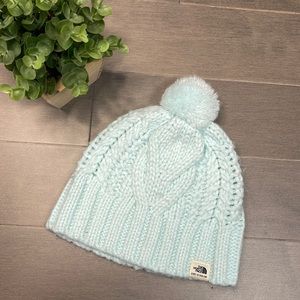 The North Face Kids Beanie Hat with Pom Light Blue Teal
